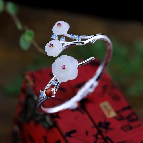 Quality S925 sterling silver colour natural hetian jade zircon bangles designer original bangles for women party wedding jewelry