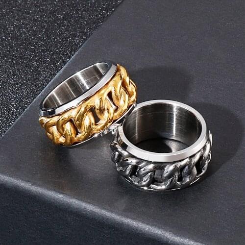Cool Stainless Steel Rotatable Rings For Men And Women Fashion Gold Silver Color Titanium Steel Chain Ring Dropshipping Store