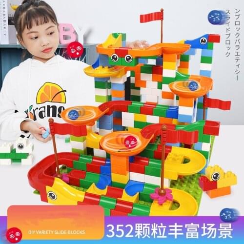Marble Race Run Block Big Size Compatible Duploed Building Blocks Plastic Funnel Slide DIY Assembly Bricks Toys For Children