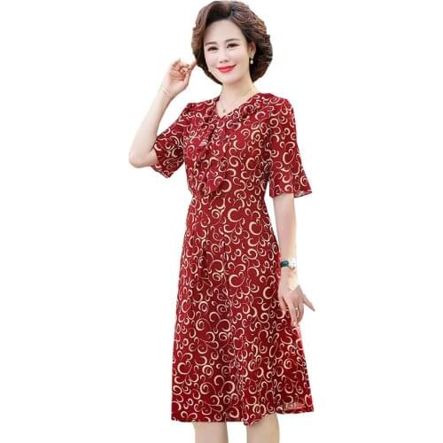 Summer print dresses womens fashion sexy over the knee mid-length womens clothing plus size loose short-sleeved dresses ladies