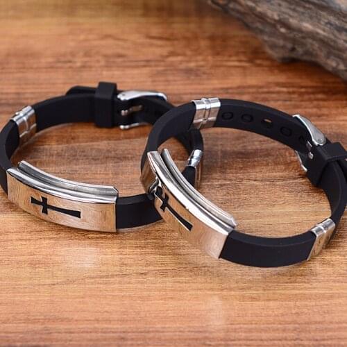 Personality Leather Cross Bracelets & Bangles For Women Men Jewelry Size Adjustable Stainless Steel Chain Leather 1pc Bracelet