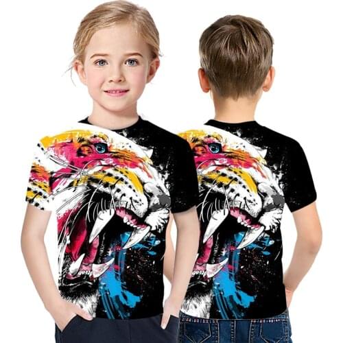 2021 Hot Summer Breathable Sweat Wicking Boys And Girls T-Shirt 3D Tiger Animal Print Childrens Casual Short Sleeve Sweatshirt
