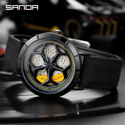 Hot Sell Car Wheel Rim Hub Watches Men Super Car Rim Hub Men Watch Leather Waterproof Watch 360℃ Rotating Dial Quartz Clock