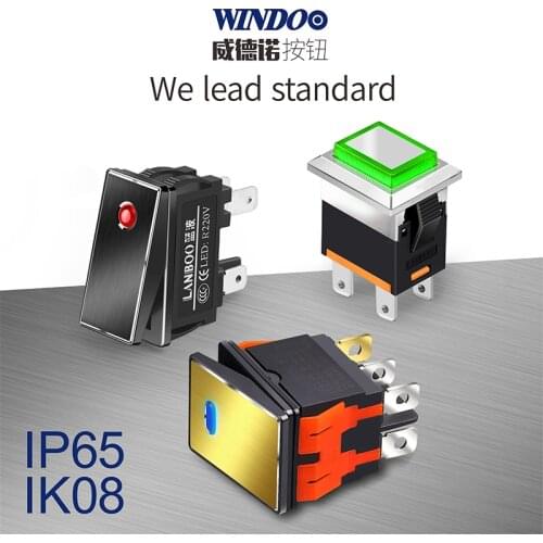 KCD4 3 2 waterproof metal rocker switch 15A high current power 2NO 2NC with red green yellow LED push button 12V24V220V