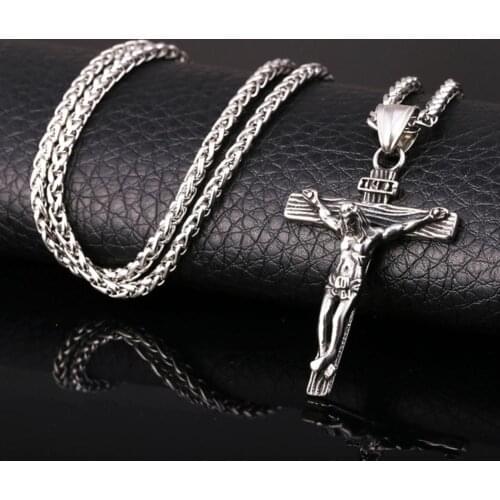 Fashion Men Jesus Cross Pendant Necklace Stainless Steel Club Chain Jewelry New punk