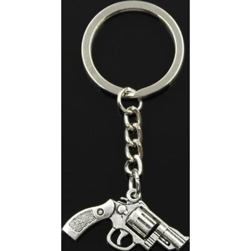 Fashion 30mm Key Ring Metal Key Chain Keychain Jewelry Antique Bronze Silver Color Plated Pistol Revolver Gun 29x22mm Pendant