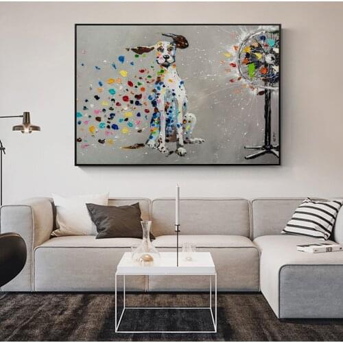 Cartoon Colorful Graffiti Art Dog Canvas Painting Wall Art Posters Prints Wall Pictures for Living Room Home Wall Cuadros Decor