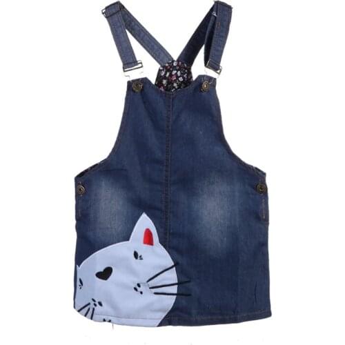 New Cute Cat Baby Girls Toddler Cartoon Denim Jeans Overalls Strap Dress Clothes Casual New