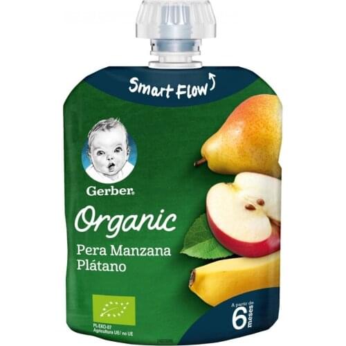 GERBER - ORGANIC POUCH CALABAZA PLÁTANO Y ZANAHORIA (90G) + 4 MESES
