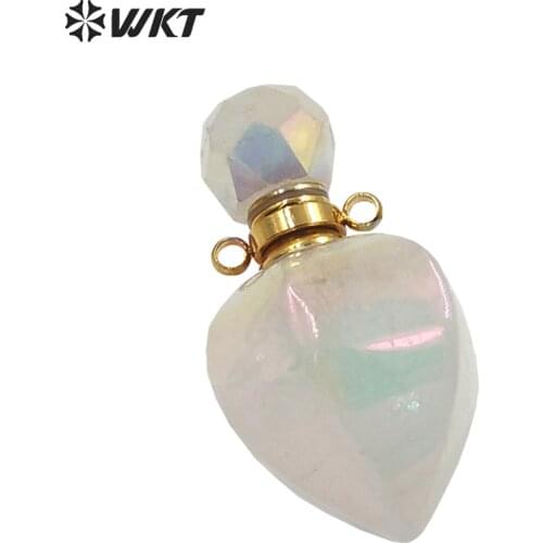P1653 Amazing new design gold conical flask natural Aural Crystal quartz perfume bottle pendant handmade stone pendant