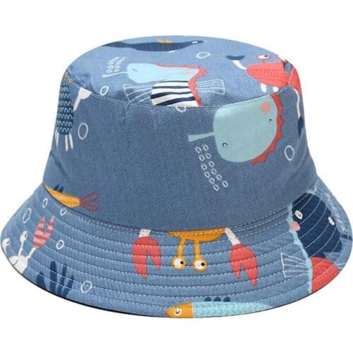 Undersea Animal Pattern Print Bucket Hat Double-sided Fisherman Cap Outdoor Flat Top Sunhat
