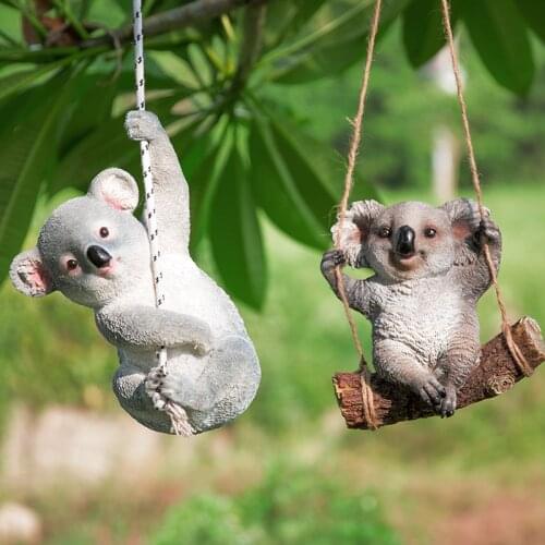 Resin Animal Garden Statue - Cute Swing Koala Bear - Funny Outdoor Sculpture Ornaments Décor for Patio Yard Lawn House