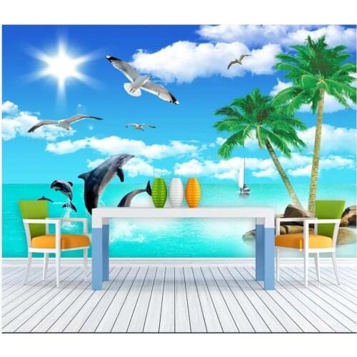 Custom photo wallpaper for walls 3 d murals wallpapers Small fresh and beautiful sunny tree beach HD TV background wall papers