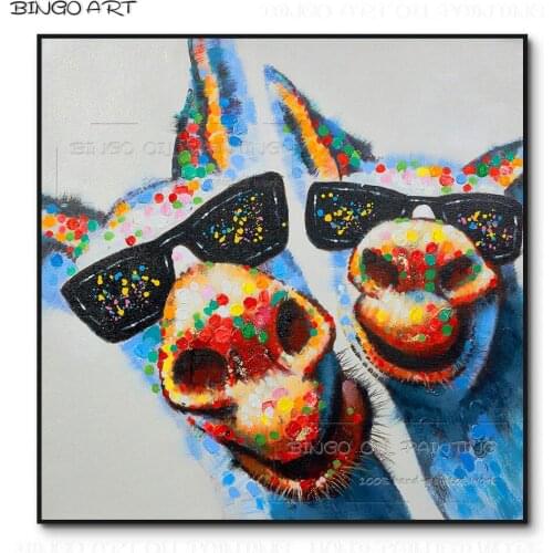 Hand-painted Funny Animal Dudes Donkey Oil Painting on Canvas Handmade Colorful Knife Painting Funny Smiling Donkey Oil Painting