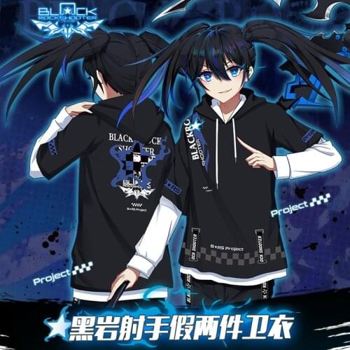 Anime BLACK ROCK SHOOTER Casual Hooded Hoodie Sweatshirt Spring Autumn Men Women Unisex Loose Fake Two Piece Pullover Tops