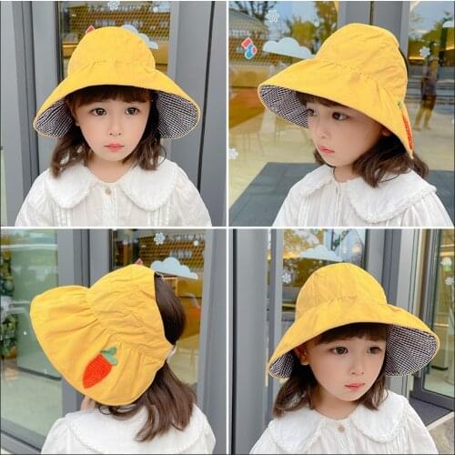 Girls Spring and Summer Outdoor Hat Travel Sun Protection Sunshade Fisherman Hat with Big Brim Adjustable Cute Sun Hat KF967