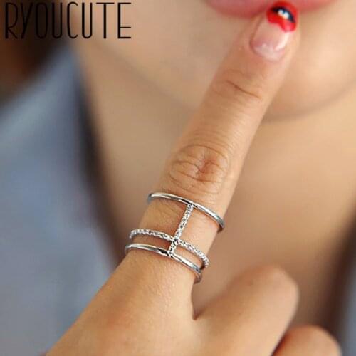 Vintage Silver Color Multi-layer Crystal Rings for Women Adjustable Size Rings For Men Girls Open Jewelry
