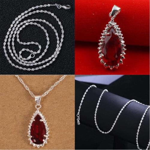 New inlaid water drop pear shaped womens Pendant natural pendant double water wave chain necklace