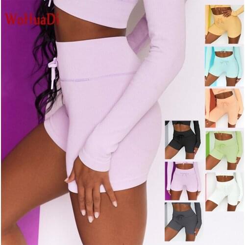 WOHUADI Fashion Candy Color Seamless Sports Pants Sport Yoga High Waist Women Clothing Running Training Tight Drawstring Shorts