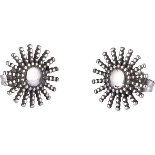 Vintage Earrings for Women Girl Stainless Steel Sun Shaped Ear Studs Earrings Silver Color Piercing Jewelry Accessories PD0580