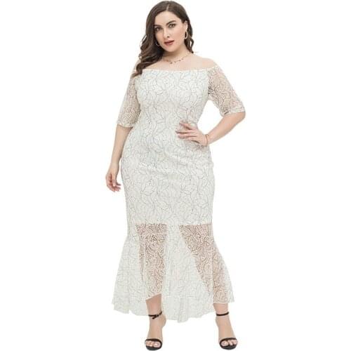 Xl-4xl Summer WomenS Dress 2021 Floral Lace Dress Long Vintage Maxi Party Beach Women Dresses Light Prom Large Plus Size White