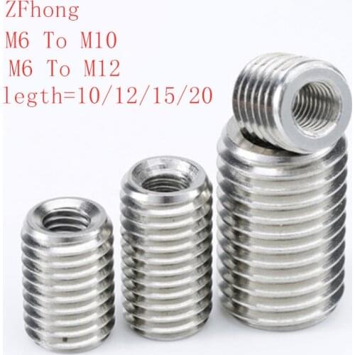 10pcs stainless steel 304 M6 inside m10 m12 outside thread Adapter screw wire thread insert sleeve Conversion Nut Coupler