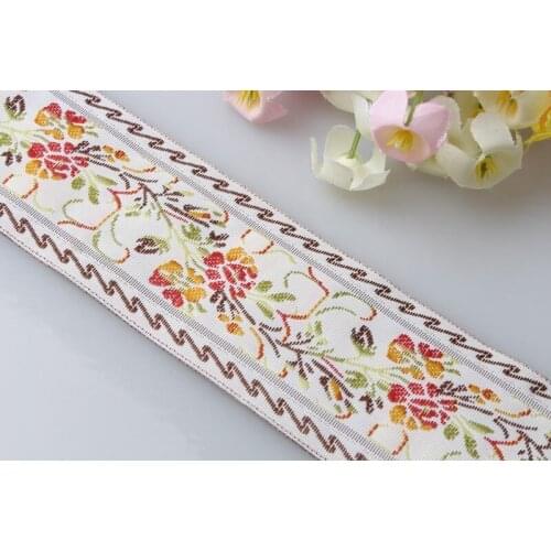 10yards/lots Woven Jacquard Ribbon 4cm flower style in white