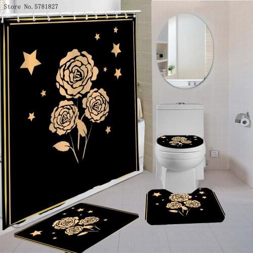 3/4 Pieces Beautiful Flower Shower Curtains Sets Colorful Plants Carpet Pedestal Rug Lid Toilet Cover Bath Mat Home Bathroom Set