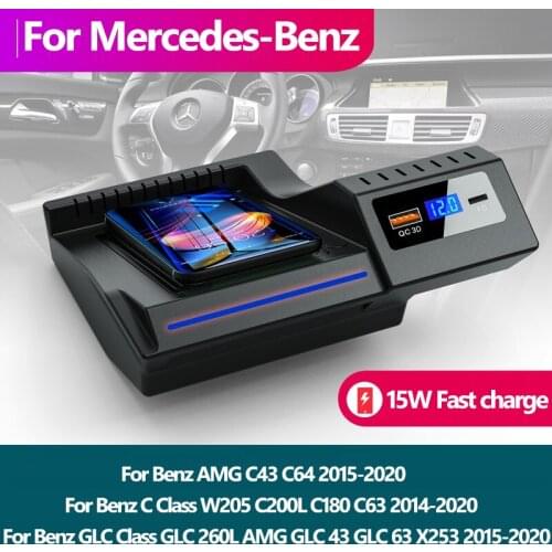Wireless charger for Mercedes Benz W205 AMG C43 C63 AMG GLC 43 GLC63 X253 C Class GLC accessories mobile phone fast charging