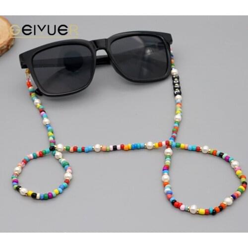 2021 New Glasses Chain Sunglasses Chains Long Colorful Bead LOVE Letter Necklace for Women Freshwater Pearl Eyeglasses Jewelry