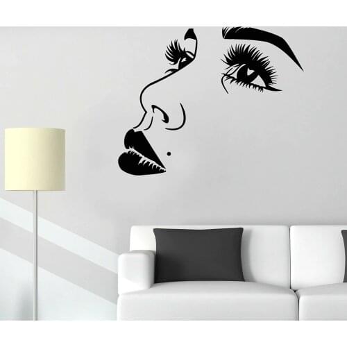 Beauty Salon Room Decor Vinyl Wall Decal Face Makeup Sexy Girl Lips Eyes Wall Stickers for Bedroom Removable Posters P294
