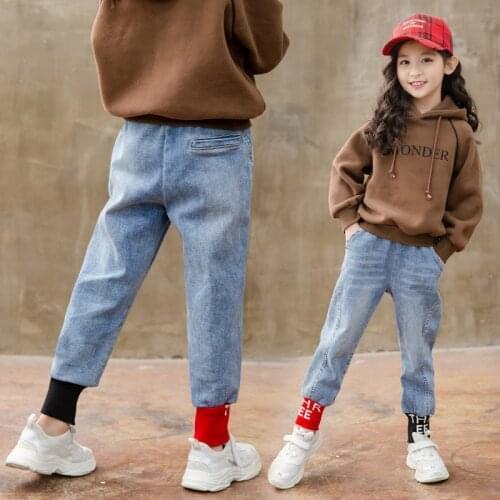 IENENS Girl Boy Jeans Sports Pants Children Denim Trousers 3-14 Years Elastic Waist Pants Kids Baby Loose Jean