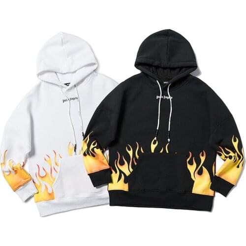 Palm Angels 21SS Letter Logo Cotton casual unisex hoodie, for men and women, sweatshirt, loose, fashionable, with flame