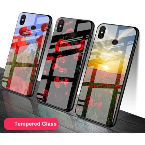 Red Poppies Tempered Glass Phone Case For Redmi Note 5 6 7 8 9 Pro Note8T Note9S Redmi8 9 Cover Shell