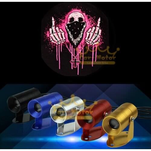 Pink Middle Finger Skull Logo Motorcycle Laser Projector Shadow Spotlight LED Logo Light Universal (3011)