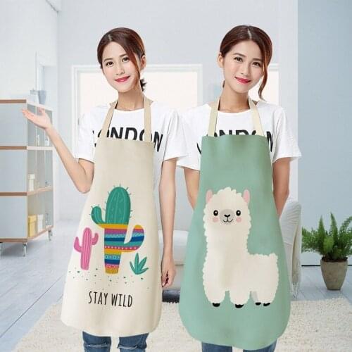 Cute Alpaca Kitchen Cooking Aprons For Women Chefs Baking Bibs Waterproof Cotton Linen Household Cleaning Apron Delantales