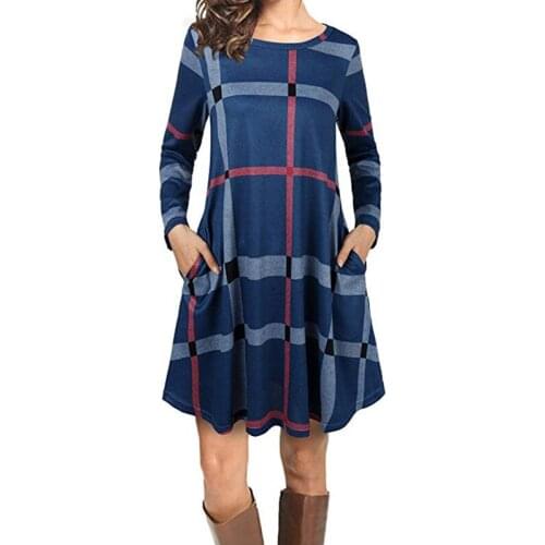Fashion Casual Dress Women Elegant Plaid Striped Loose Vintage Women Dress Robe Femme Woman Clothes Vestidos Ladies Dresses