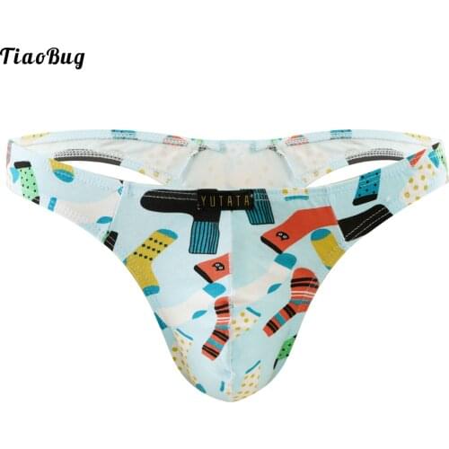TiaoBug Men Breathable Sexy Cotton G-String Briefs Low Waist Elastic Waistband Cute Cartoon Print Thong Underwear
