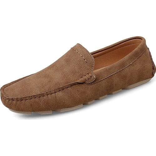 Men Travel Shoes Fashion Summer Loafers Leather Lightweight Slip-on Moccasins Handmade Boat Shoe Walking Footwear Plus Size Flat
