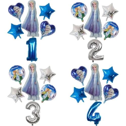 6Pcs Cartoon Frozen Elsa Princess Foil Balloons Set 30inch Number Globos Baby Shower Happy Birthday Party Decorations Kids Toys