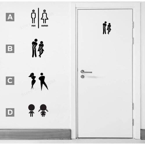 Art Men & Women Decals Public WC Sign Toilet Door Stickers Waterproof Pattern Bathroom Door Ornament Black Wall Sticker LL1066