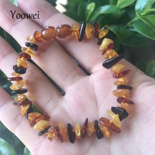 Yoowei Natural Amber Bracelet Elastic Knotted Design Irregular Baltic Chips bead Adult Bracelet Original Amber Jewelry Wholesale
