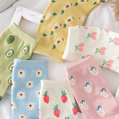 Jeseca New Hot Avocado Strawberry Fruits Print Cotton Women Socks Japanese Kawaii Cute Long Socks for Women Harajuku Streetwear