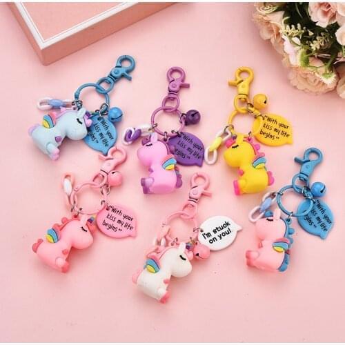 2019 New Fashion Creative Cute Unicorn Small Animal Flocking Doll Car Keychain Couple Models Key Chain Bell Bag Pendant Jewelry