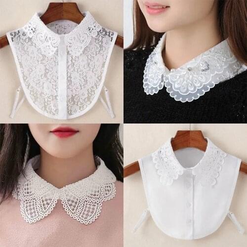 2021 New Item Fashion Woman Vintage Shirt Sweater Detachable Collar Black White Lace Top Faux Blouse Collars Clothes Accessories