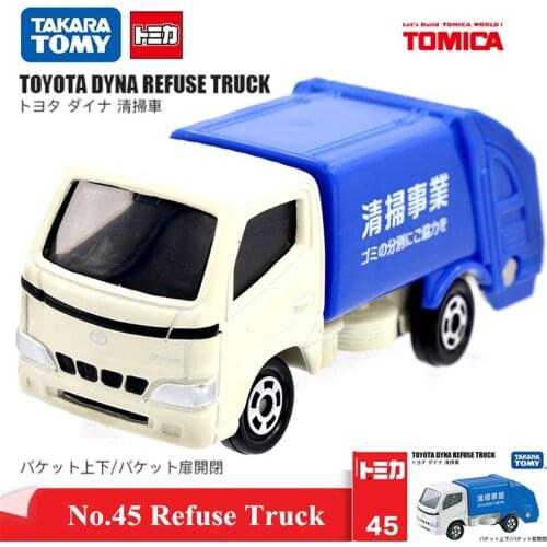 Original Tomy Mini 1/63 No.45 Refuse Truck Cleaning Car Diecast Model Kit Christmas Birthday Toys for Children Boys 741374