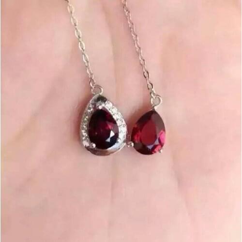 Natural red garnet stone Necklace natural gemstone Pendant Necklace S925 silver Fashion water drop Double women party Jewelry
