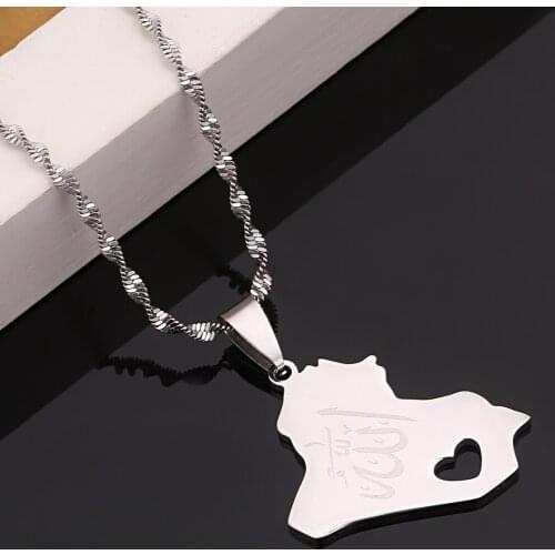 Republic Of Iraq Map Pendant Necklace Silver Color Allah Name Pendant Allah Heart Chain Jewelry