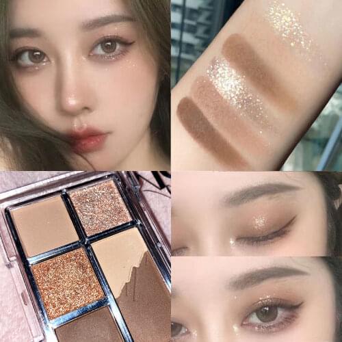 6 Color Matte Earth Color Eyeshadow Palette Shimmer Glitter Eyeshadow Waterproof Long-lasting Korean Eye Makeup Set TSLM1