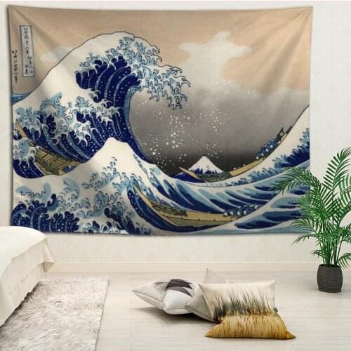 Custom Great Wave Of Kanagawa Living room decoration tapestry sofa beach mat background wall hanging cloth tapestries More size